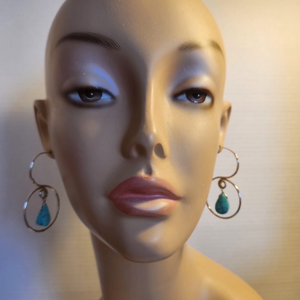 Sterling Hoop 925 Earrings with Turquoise Accents